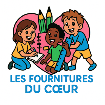 Logo Les Fournitures du Cœur : des enfants avec des crayons devant un cœur